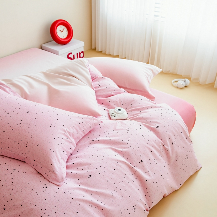 91家纺网 家纺一手货源 找家纺 印季家纺 2025新款全棉纯棉加厚混纺磨毛淡墨痕四件套 淡墨痕-粉