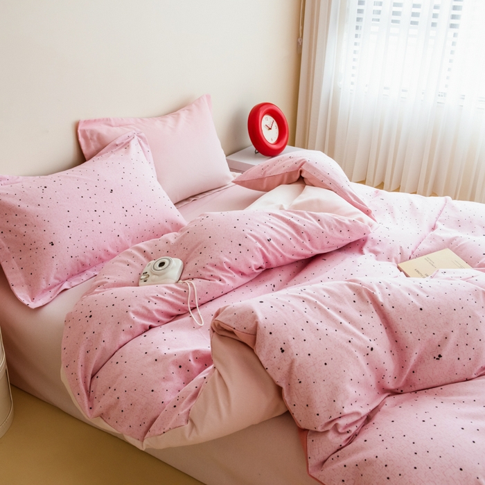 91家纺网 家纺一手货源 找家纺 印季家纺 2025新款全棉纯棉加厚混纺磨毛淡墨痕四件套 淡墨痕-粉