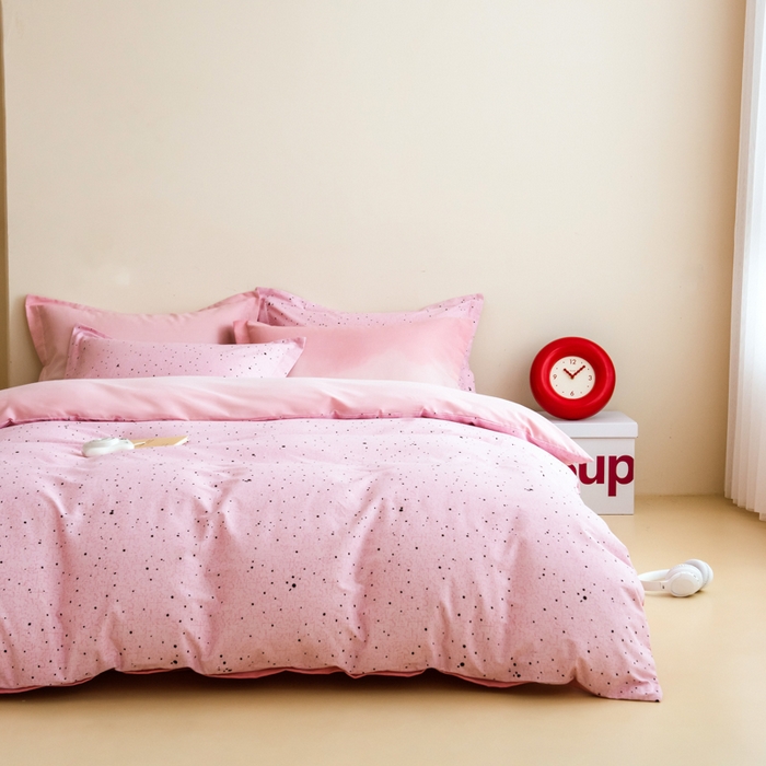 91家纺网 家纺一手货源 找家纺 印季家纺 2025新款全棉纯棉加厚混纺磨毛淡墨痕四件套 淡墨痕-粉