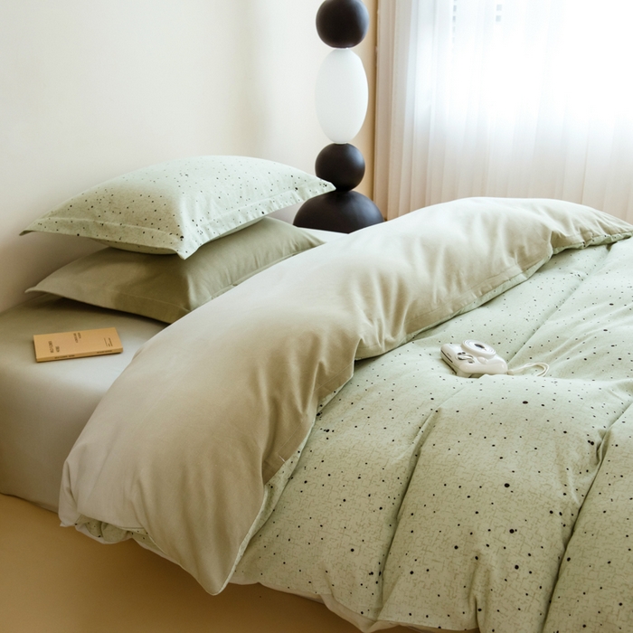 91家纺网 家纺一手货源 找家纺 印季家纺 2025新款全棉纯棉加厚混纺磨毛淡墨痕四件套 淡墨痕-深绿