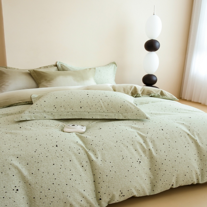 91家纺网 家纺一手货源 找家纺 印季家纺 2025新款全棉纯棉加厚混纺磨毛淡墨痕四件套 淡墨痕-深绿