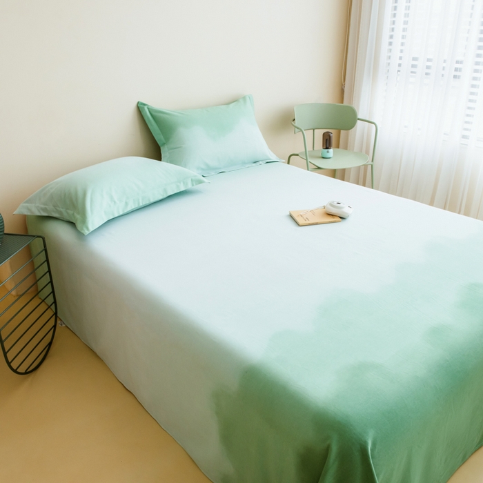 91家纺网 家纺一手货源 找家纺 印季家纺 2025新款全棉纯棉加厚混纺磨毛淡墨痕四件套 淡墨痕-绿