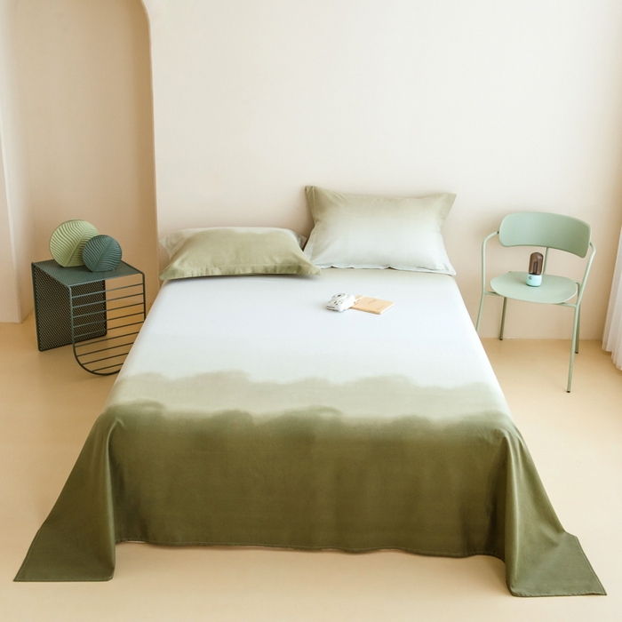 91家纺网 家纺一手货源 找家纺 印季家纺 2025新款全棉纯棉加厚混纺磨毛淡墨痕四件套 淡墨痕-深绿