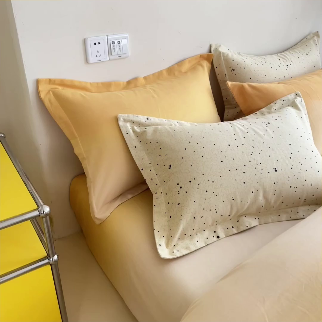 91家纺网 家纺一手货源 找家纺 印季家纺 2025新款全棉纯棉加厚混纺磨毛淡墨痕四件套 淡墨痕-黄