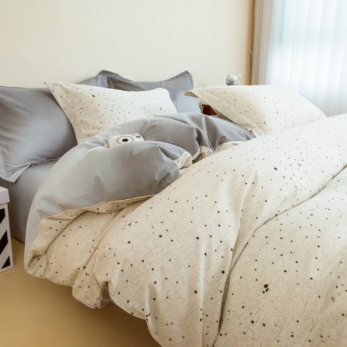 印季家纺 2025新款全棉纯棉加厚混纺磨毛淡墨痕四件套 淡墨痕-米