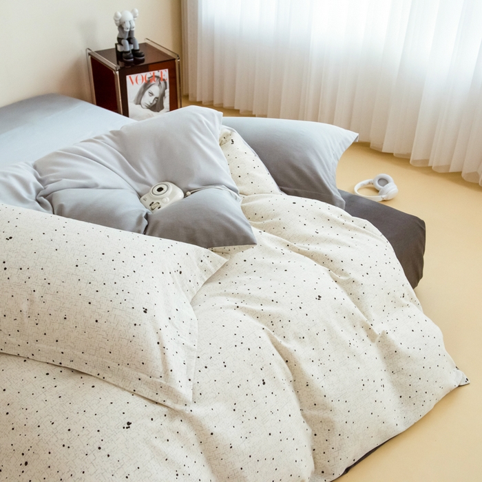 91家纺网 家纺一手货源 找家纺 印季家纺 2025新款全棉纯棉加厚混纺磨毛淡墨痕四件套 淡墨痕-米