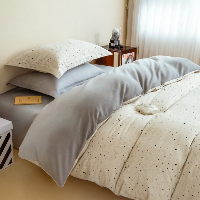 91家纺网 家纺一手货源 找家纺 印季家纺 2025新款全棉纯棉加厚混纺磨毛淡墨痕四件套 淡墨痕-米