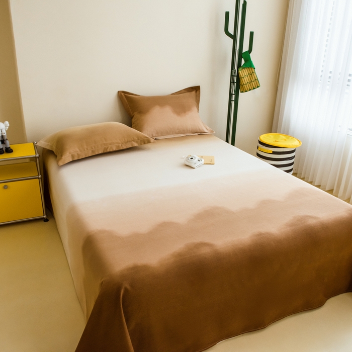 91家纺网 家纺一手货源 找家纺 印季家纺 2025新款全棉纯棉加厚混纺磨毛淡墨痕四件套 淡墨痕-棕