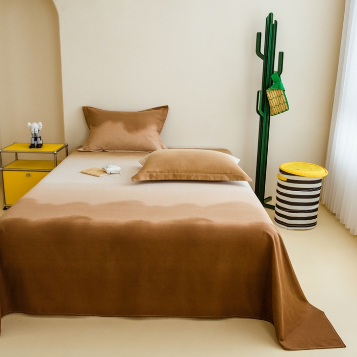 91家纺网 家纺一手货源 找家纺 印季家纺 2025新款全棉纯棉加厚混纺磨毛淡墨痕四件套 淡墨痕-棕