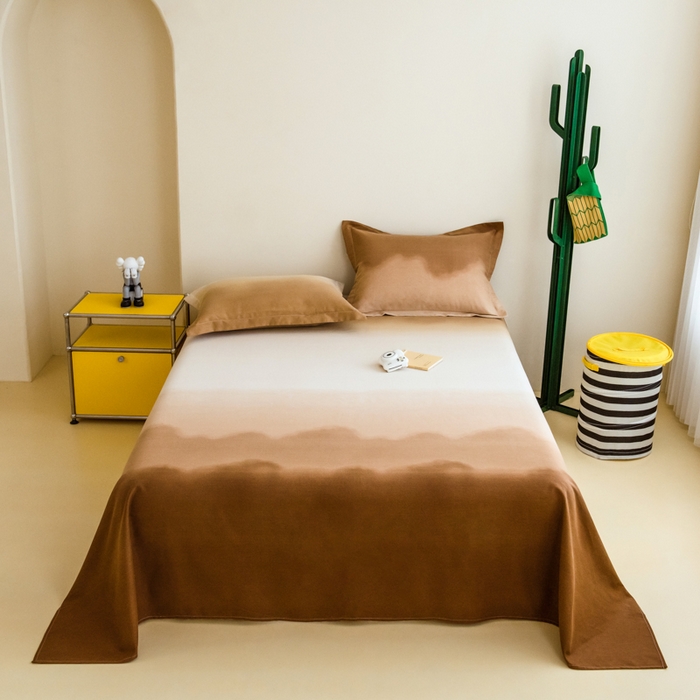 91家纺网 家纺一手货源 找家纺 印季家纺 2025新款全棉纯棉加厚混纺磨毛淡墨痕四件套 淡墨痕-棕