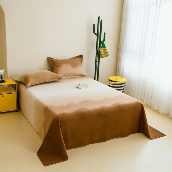 91家纺网 家纺一手货源 找家纺 印季家纺 2025新款全棉纯棉加厚混纺磨毛淡墨痕四件套 淡墨痕-棕