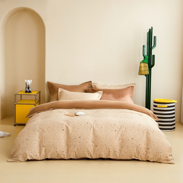 91家纺网 家纺一手货源 找家纺 印季家纺 2025新款全棉纯棉加厚混纺磨毛淡墨痕四件套 淡墨痕-棕