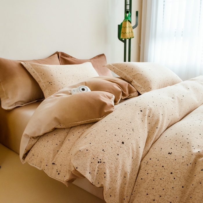 印季家纺 2025新款全棉纯棉加厚混纺磨毛淡墨痕四件套 淡墨痕-棕