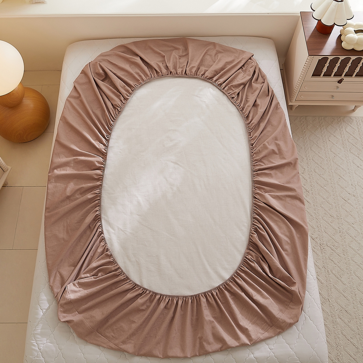 91家纺网 家纺一手货源 找家纺 DoDo 兜兜 2026新款全棉纯棉磨毛印花单床笠 床笠单件 B版布莱垦棕纹理-花蔓