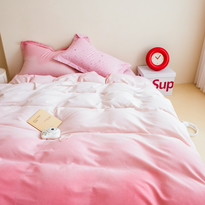 91家纺网 家纺一手货源 找家纺 印季家纺 2025新款全棉纯棉加厚渐变混纺磨毛四件套-过江寒 过江寒-粉