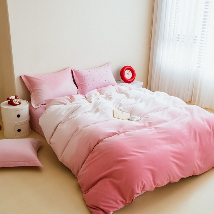 91家纺网 家纺一手货源 找家纺 印季家纺 2025新款全棉纯棉加厚渐变混纺磨毛四件套-过江寒 过江寒-粉