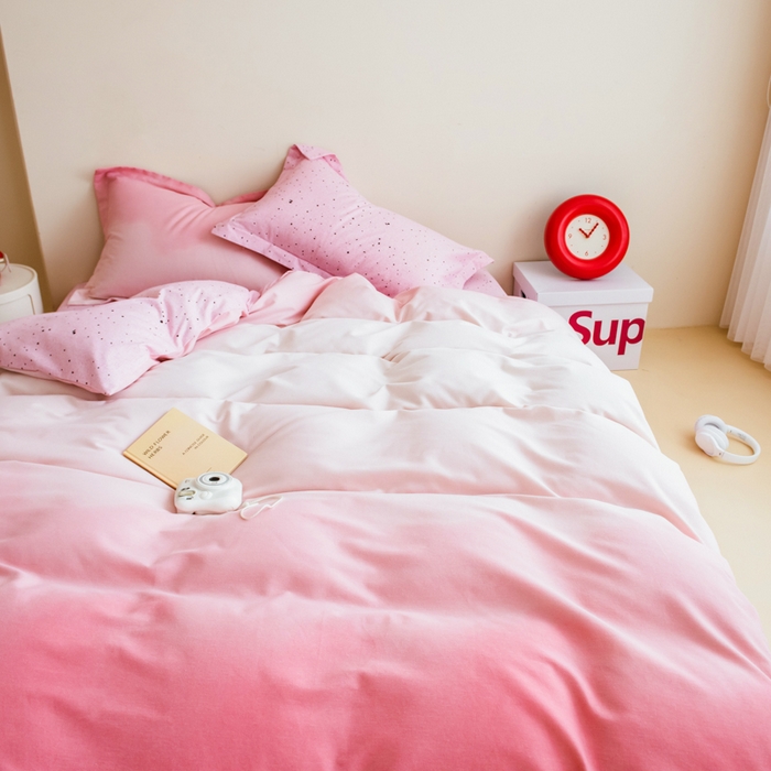 91家纺网 家纺一手货源 找家纺 印季家纺 2025新款全棉纯棉加厚渐变混纺磨毛四件套-过江寒 过江寒-粉