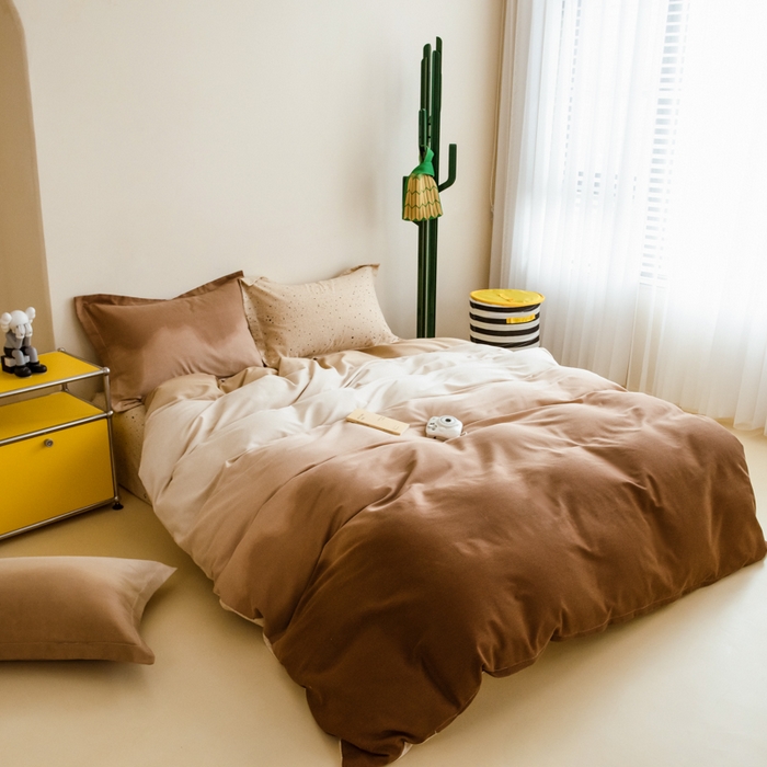 91家纺网 家纺一手货源 找家纺 印季家纺 2025新款全棉纯棉加厚渐变混纺磨毛四件套-过江寒 过江寒-棕