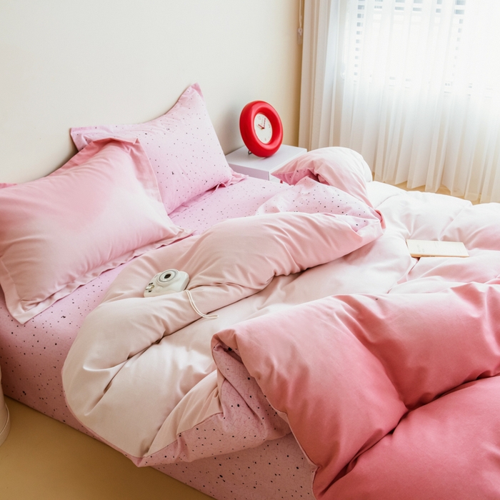 91家纺网 家纺一手货源 找家纺 印季家纺 2025新款全棉纯棉加厚渐变混纺磨毛四件套-过江寒 过江寒-粉