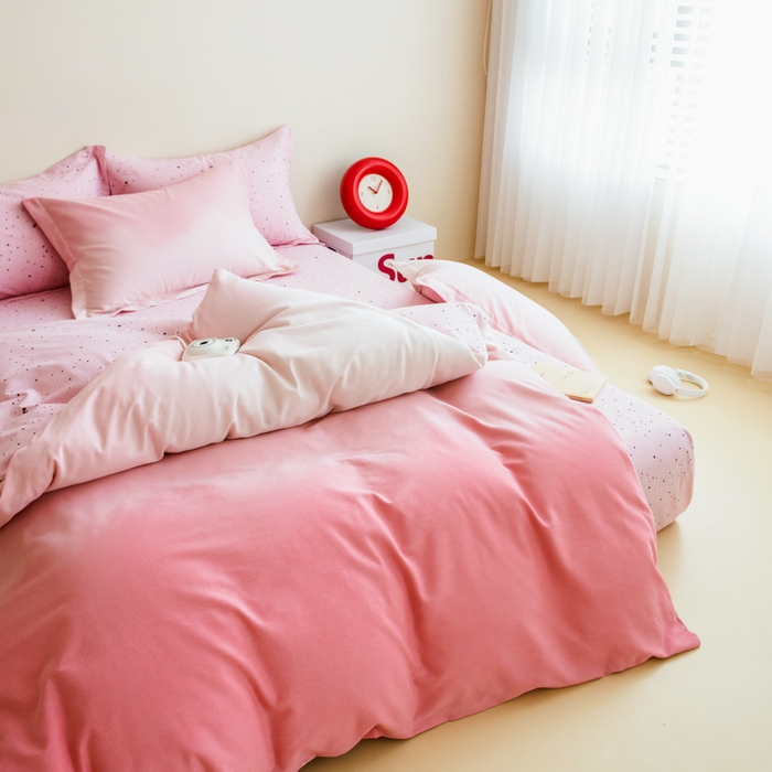 91家纺网 家纺一手货源 找家纺 印季家纺 2025新款全棉纯棉加厚渐变混纺磨毛四件套-过江寒 过江寒-粉