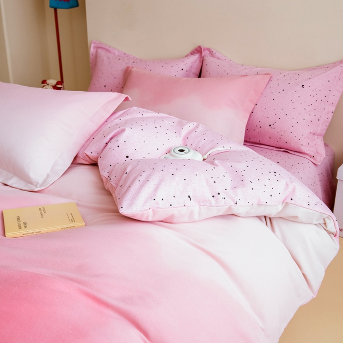 91家纺网 家纺一手货源 找家纺 印季家纺 2025新款全棉纯棉加厚渐变混纺磨毛四件套-过江寒 过江寒-粉