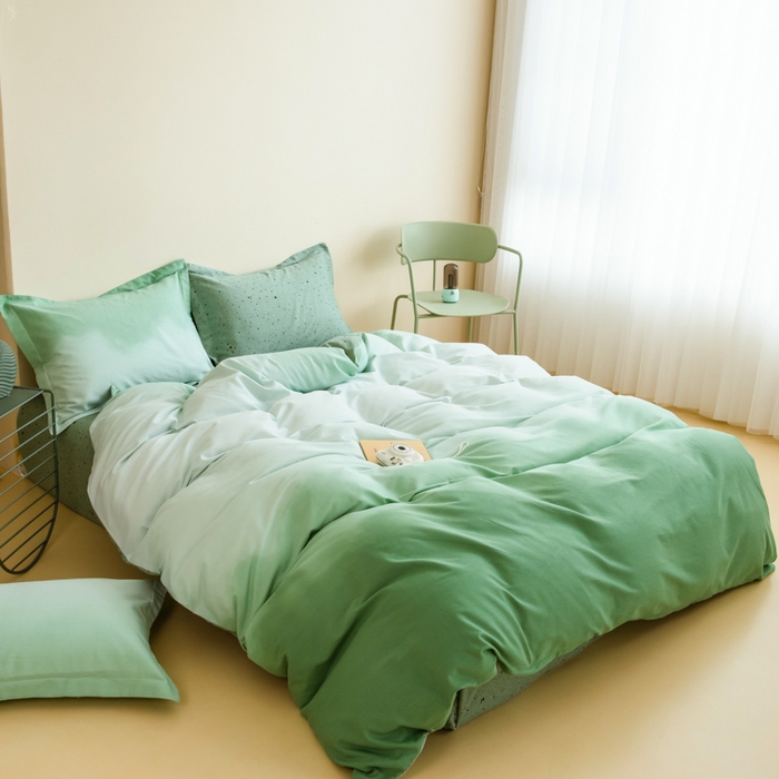 91家纺网 家纺一手货源 找家纺 印季家纺 2025新款全棉纯棉加厚渐变混纺磨毛四件套-过江寒 过江寒-绿