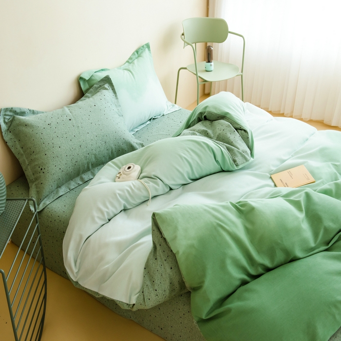 91家纺网 家纺一手货源 找家纺 印季家纺 2025新款全棉纯棉加厚渐变混纺磨毛四件套-过江寒 过江寒-绿