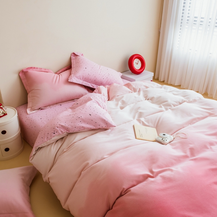 91家纺网 家纺一手货源 找家纺 印季家纺 2025新款全棉纯棉加厚渐变混纺磨毛四件套-过江寒 过江寒-粉