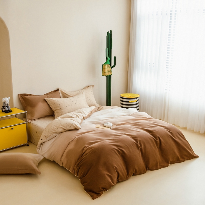 91家纺网 家纺一手货源 找家纺 印季家纺 2025新款全棉纯棉加厚渐变混纺磨毛四件套-过江寒 过江寒-棕