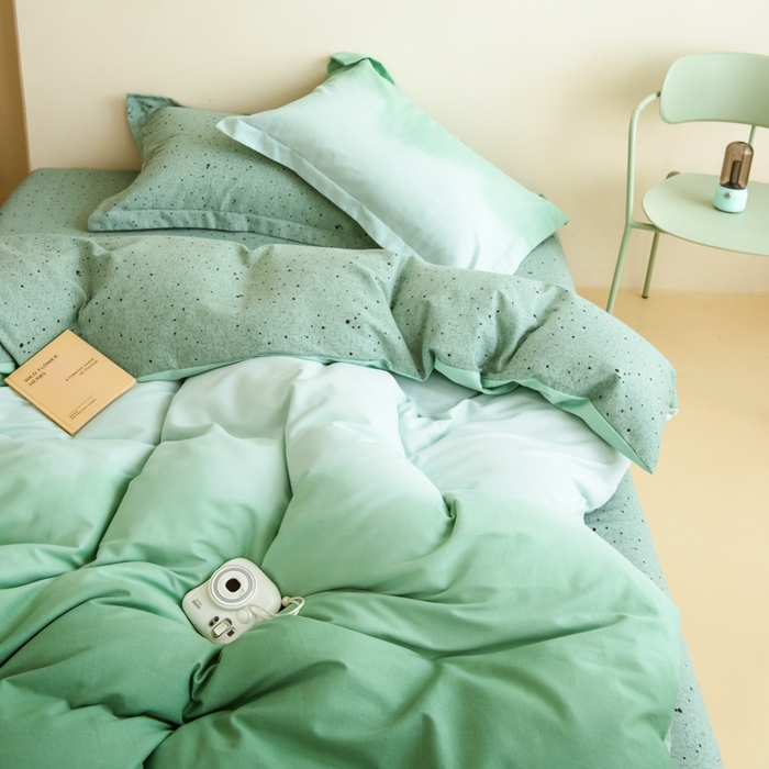 91家纺网 家纺一手货源 找家纺 印季家纺 2025新款全棉纯棉加厚渐变混纺磨毛四件套-过江寒 过江寒-绿