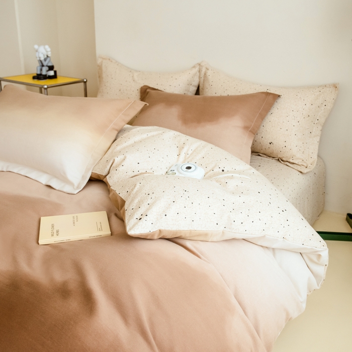 91家纺网 家纺一手货源 找家纺 印季家纺 2025新款全棉纯棉加厚渐变混纺磨毛四件套-过江寒 过江寒-棕