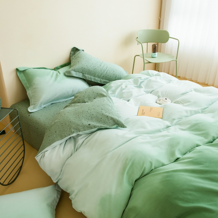 91家纺网 家纺一手货源 找家纺 印季家纺 2025新款全棉纯棉加厚渐变混纺磨毛四件套-过江寒 过江寒-绿