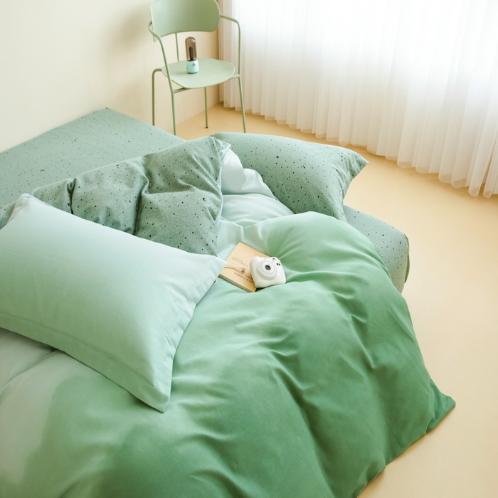 91家纺网 家纺一手货源 找家纺 印季家纺 2025新款全棉纯棉加厚渐变混纺磨毛四件套-过江寒 过江寒-绿