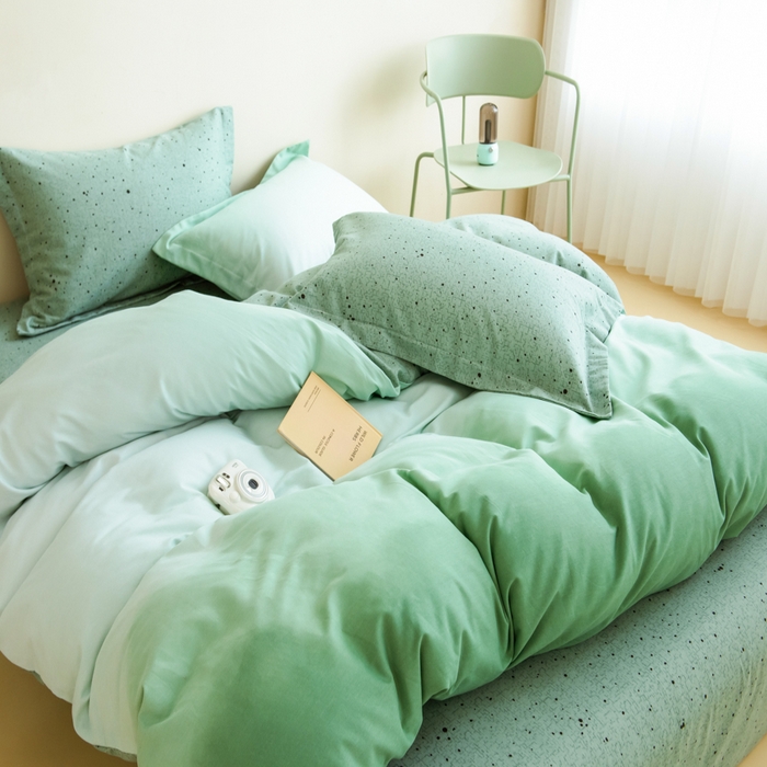 91家纺网 家纺一手货源 找家纺 印季家纺 2025新款全棉纯棉加厚渐变混纺磨毛四件套-过江寒 过江寒-绿