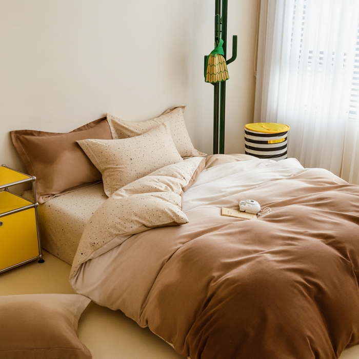 91家纺网 家纺一手货源 找家纺 印季家纺 2025新款全棉纯棉加厚渐变混纺磨毛四件套-过江寒 过江寒-棕