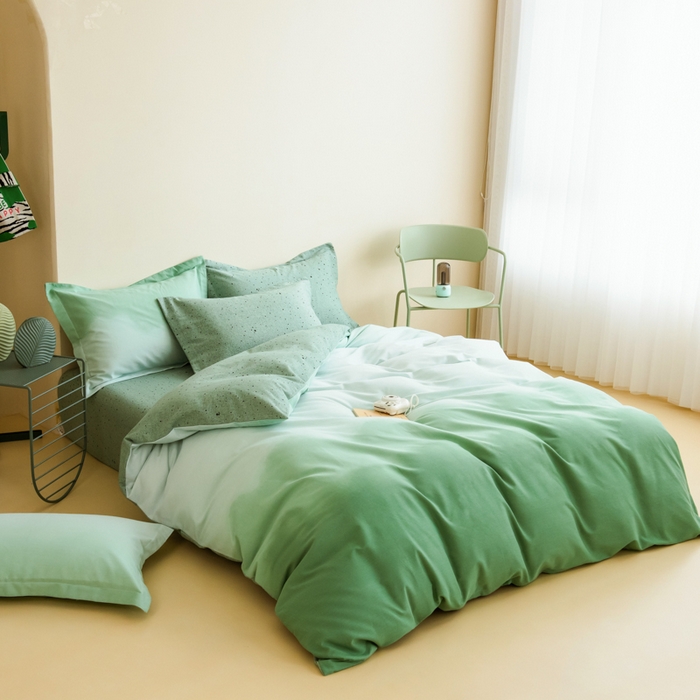 91家纺网 家纺一手货源 找家纺 印季家纺 2025新款全棉纯棉加厚渐变混纺磨毛四件套-过江寒 过江寒-绿