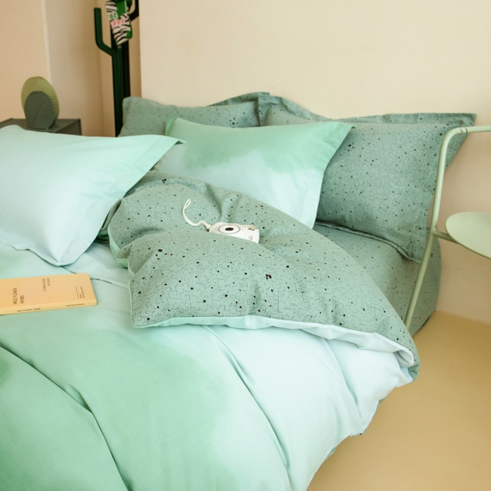 91家纺网 家纺一手货源 找家纺 印季家纺 2025新款全棉纯棉加厚渐变混纺磨毛四件套-过江寒 过江寒-绿