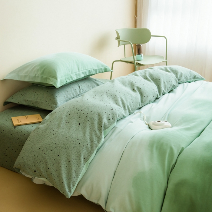 91家纺网 家纺一手货源 找家纺 印季家纺 2025新款全棉纯棉加厚渐变混纺磨毛四件套-过江寒 过江寒-绿