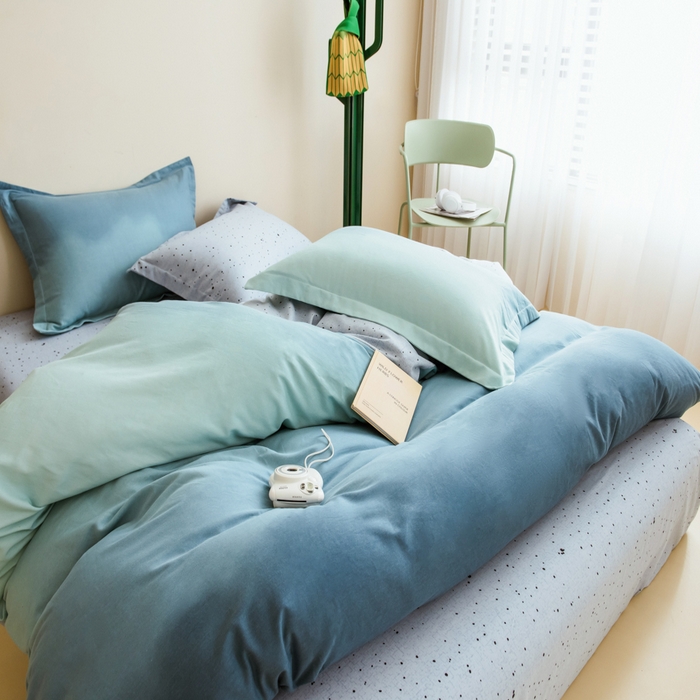 91家纺网 家纺一手货源 找家纺 印季家纺 2025新款全棉纯棉加厚渐变混纺磨毛四件套-过江寒 过江寒-深蓝