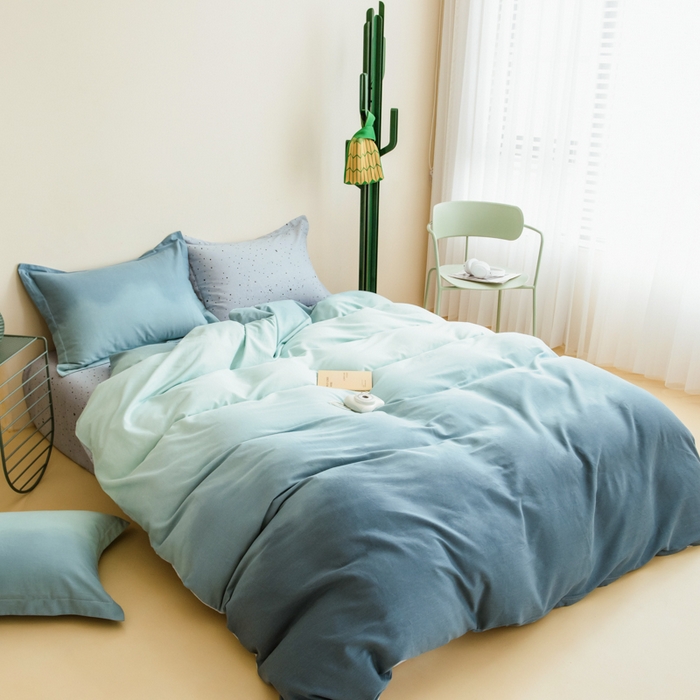 91家纺网 家纺一手货源 找家纺 印季家纺 2025新款全棉纯棉加厚渐变混纺磨毛四件套-过江寒 过江寒-深蓝