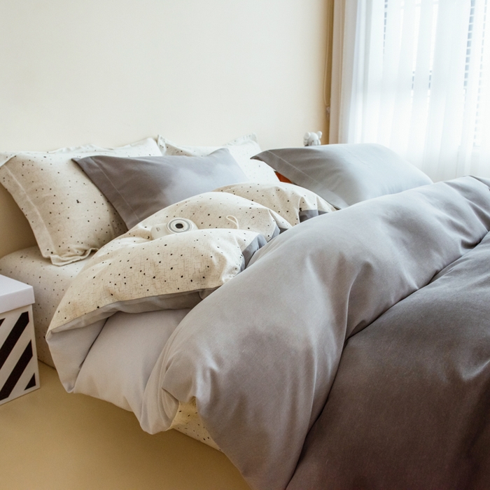 印季家纺 2025新款全棉纯棉加厚渐变混纺磨毛四件套-过江寒 过江寒-灰