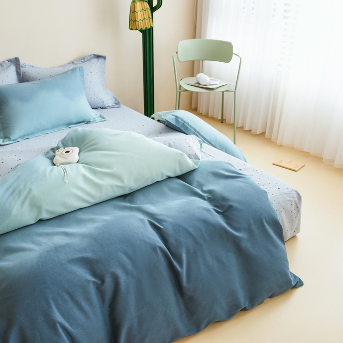 91家纺网 家纺一手货源 找家纺 印季家纺 2025新款全棉纯棉加厚渐变混纺磨毛四件套-过江寒 过江寒-深蓝