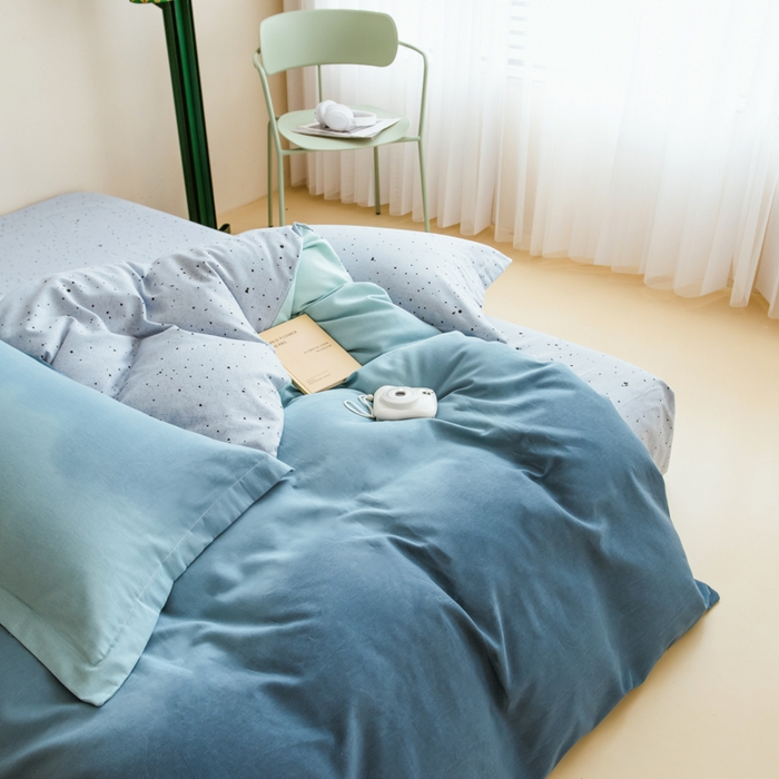 91家纺网 家纺一手货源 找家纺 印季家纺 2025新款全棉纯棉加厚渐变混纺磨毛四件套-过江寒 过江寒-深蓝