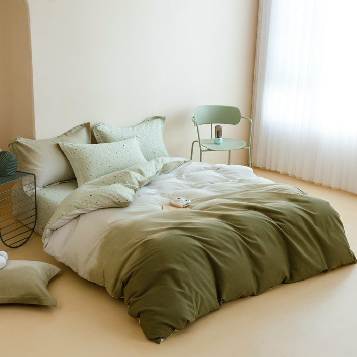 91家纺网 家纺一手货源 找家纺 印季家纺 2025新款全棉纯棉加厚渐变混纺磨毛四件套-过江寒 过江寒-深绿