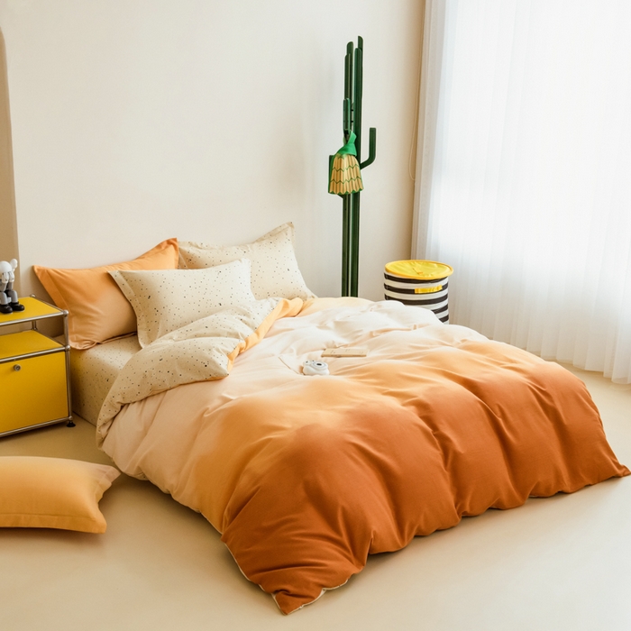 91家纺网 家纺一手货源 找家纺 印季家纺 2025新款全棉纯棉加厚渐变混纺磨毛四件套-过江寒 过江寒-桔