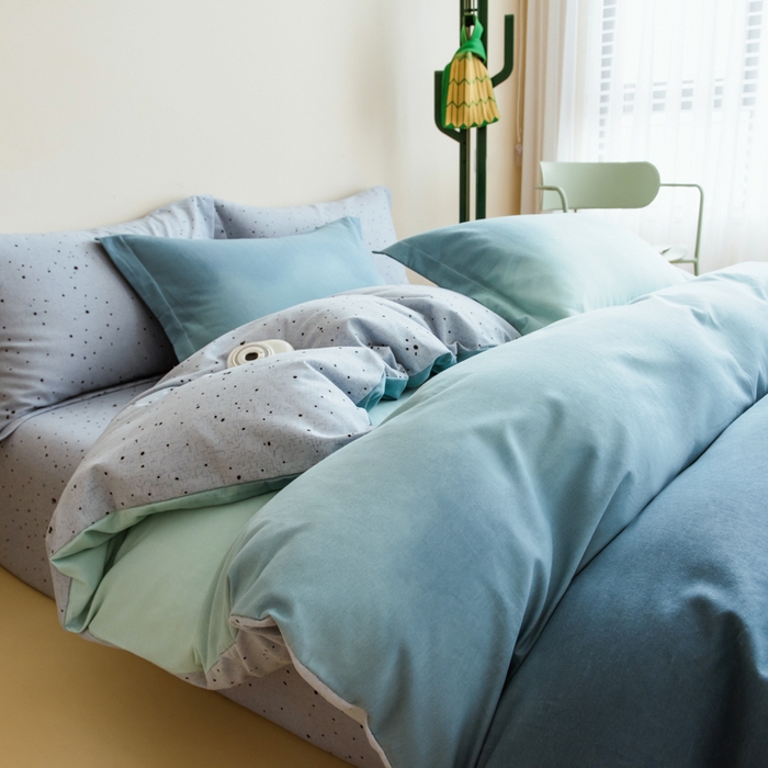 印季家纺 2025新款全棉纯棉加厚渐变混纺磨毛四件套-过江寒 过江寒-深蓝