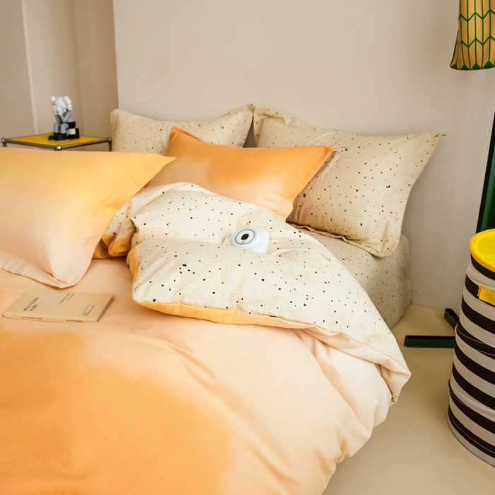 91家纺网 家纺一手货源 找家纺 印季家纺 2025新款全棉纯棉加厚渐变混纺磨毛四件套-过江寒 过江寒-桔