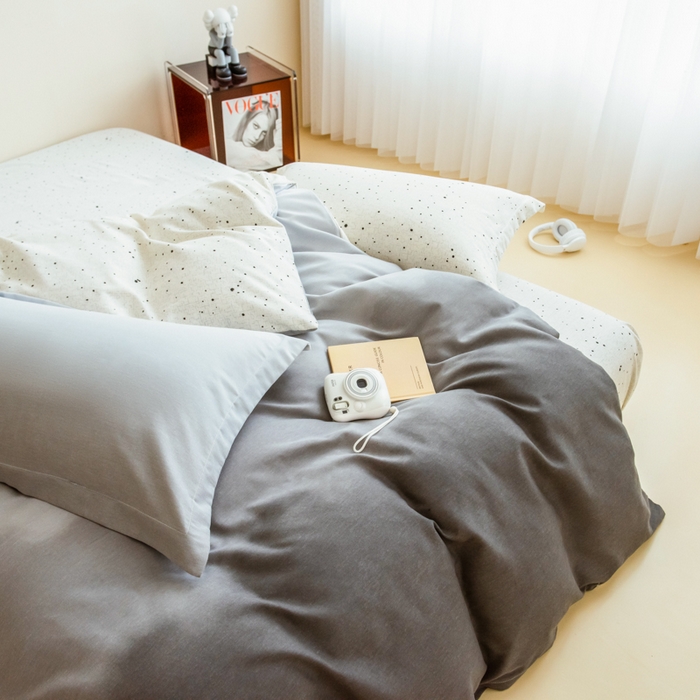 91家纺网 家纺一手货源 找家纺 印季家纺 2025新款全棉纯棉加厚渐变混纺磨毛四件套-过江寒 过江寒-灰