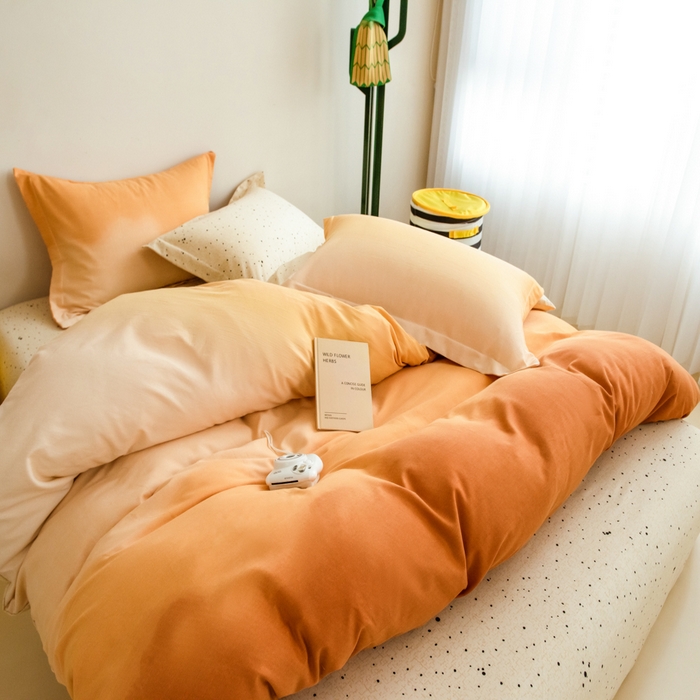 91家纺网 家纺一手货源 找家纺 印季家纺 2025新款全棉纯棉加厚渐变混纺磨毛四件套-过江寒 过江寒-桔