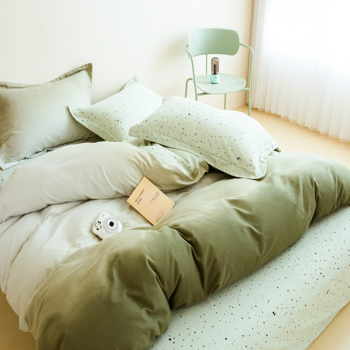 91家纺网 家纺一手货源 找家纺 印季家纺 2025新款全棉纯棉加厚渐变混纺磨毛四件套-过江寒 过江寒-深绿